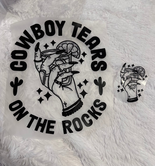 Cowboy tears on the rocks front + back image