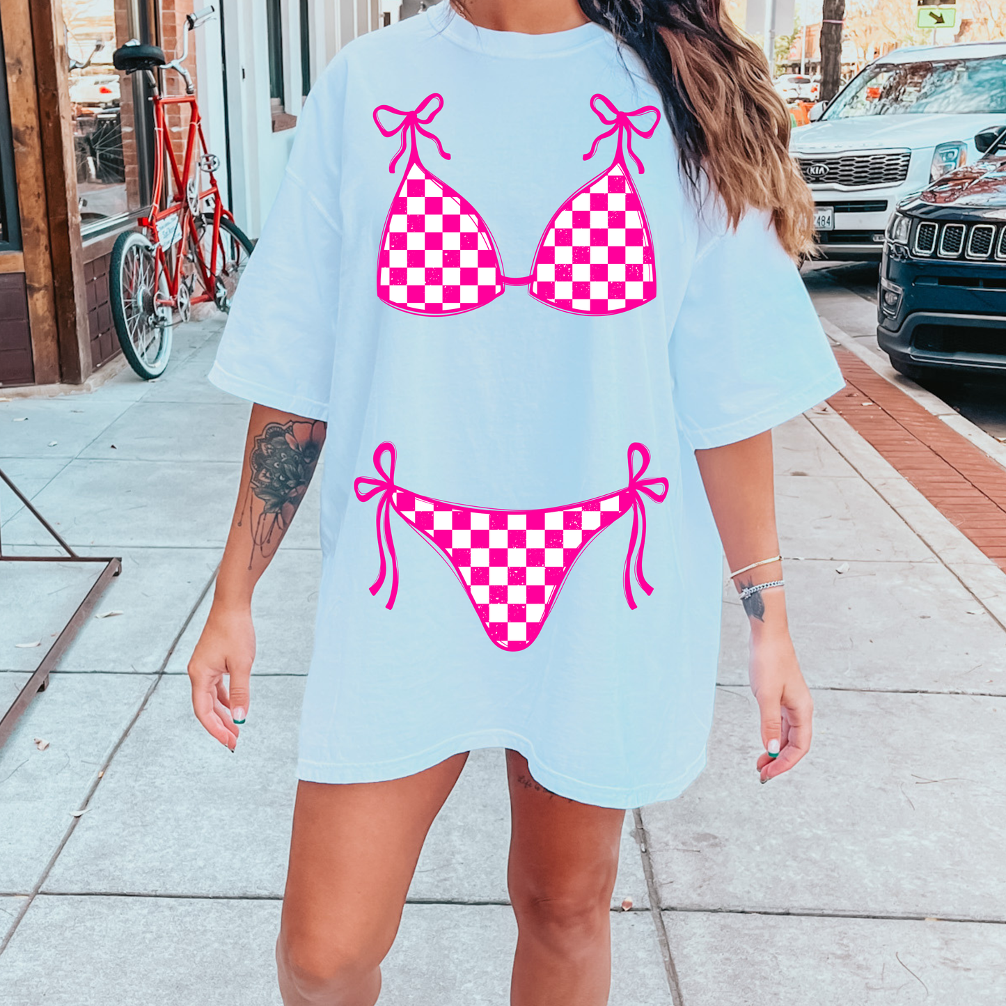Pink Checkered Bikini Tee