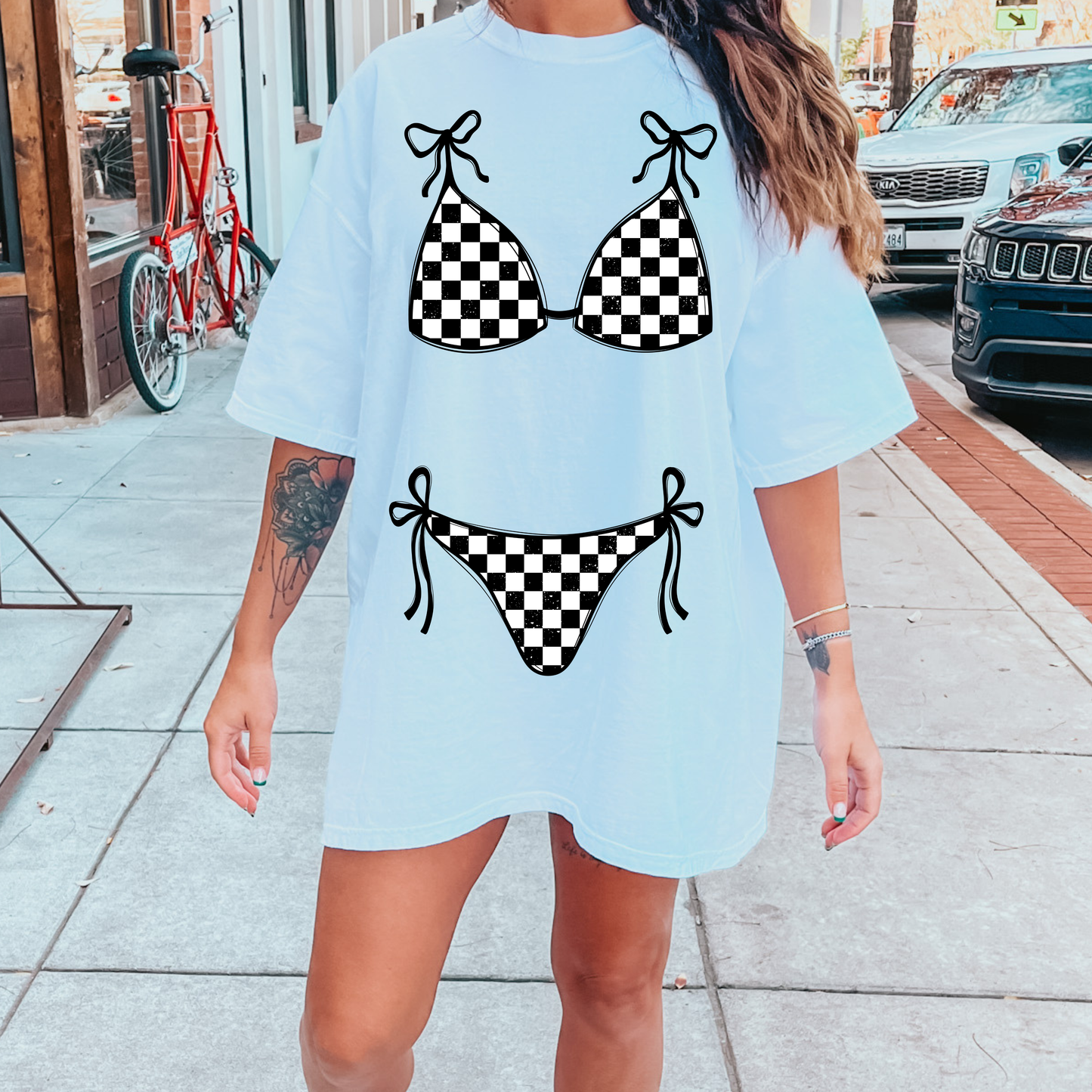 Black Checkered Bikini Tee